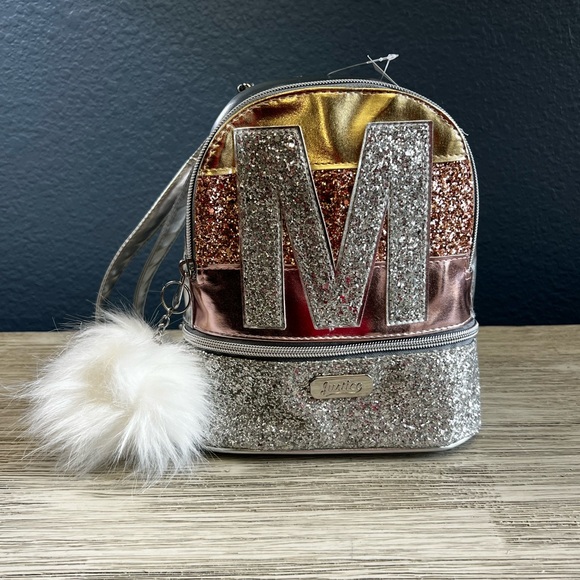 Justice Handbags - 🆕 Justice Silver Glitter Backpack with Pom Pom Charm